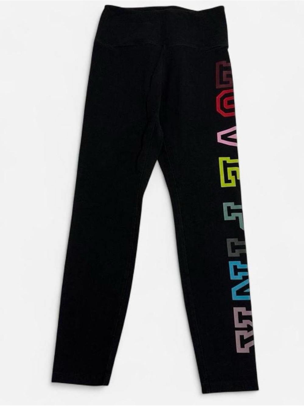 PINK Victoria's Secret Black Leggings with Multicolor Side Logo